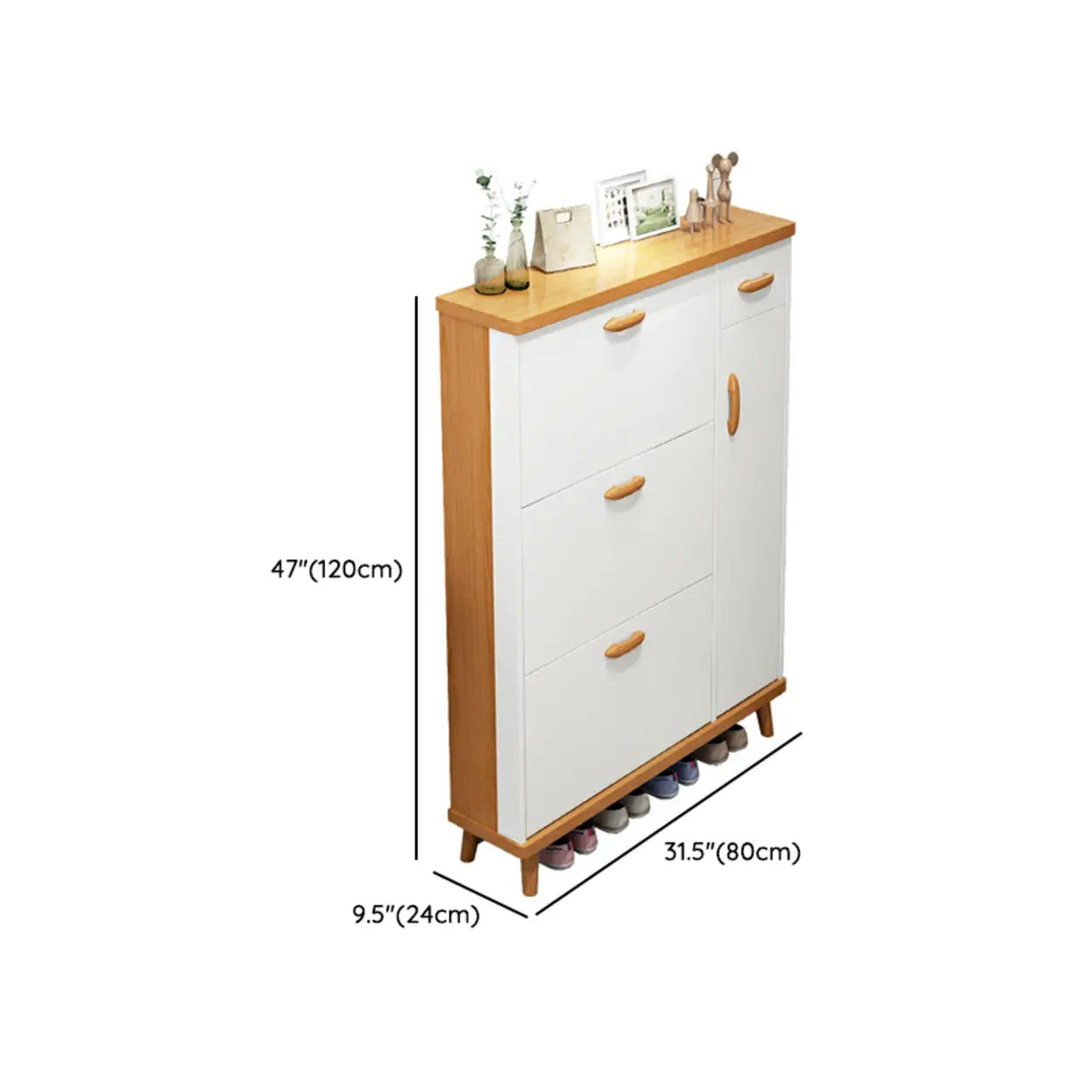 Adjustable White Wood Drop-Front Shoe Storage