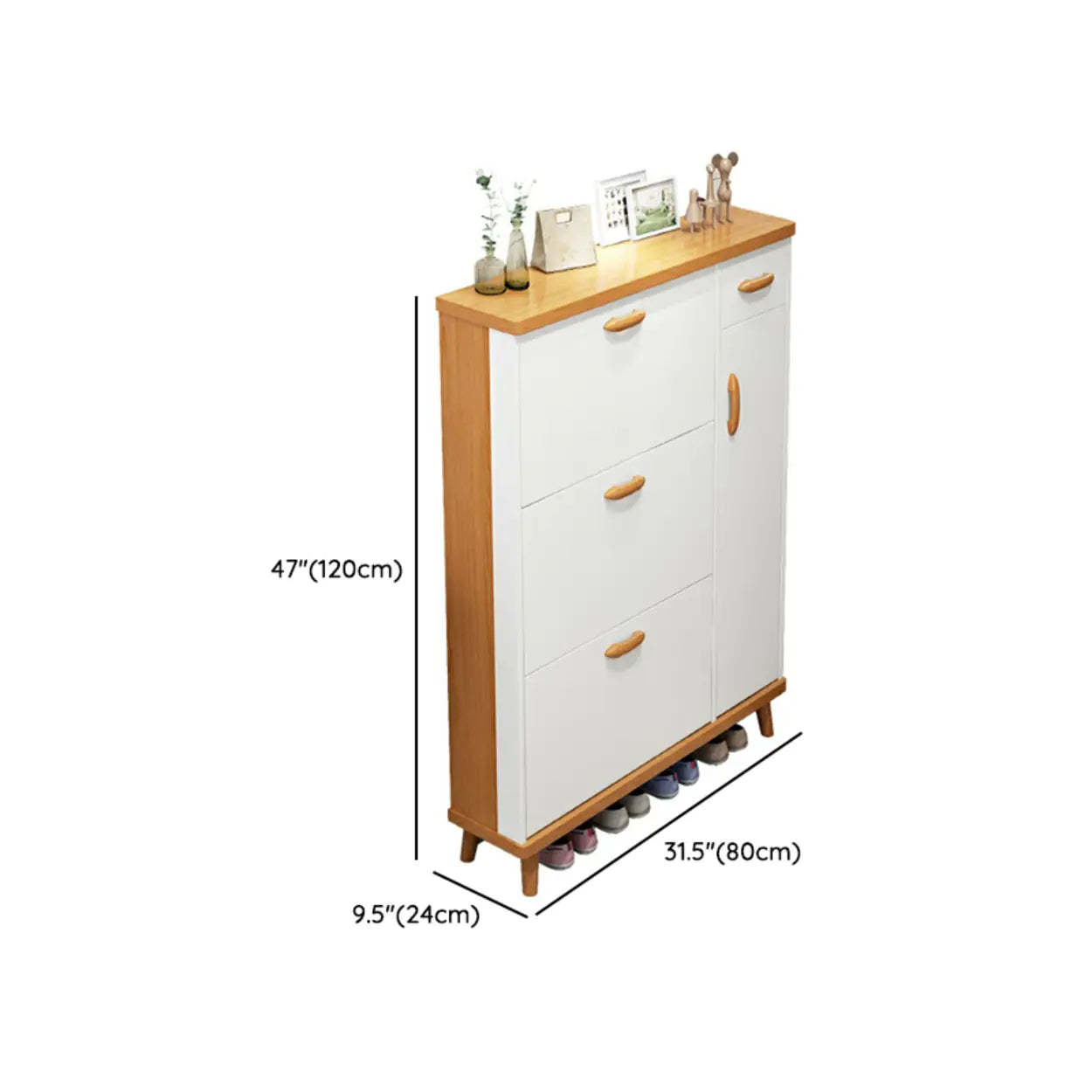 Adjustable White Wood Drop-Front Shoe Storage