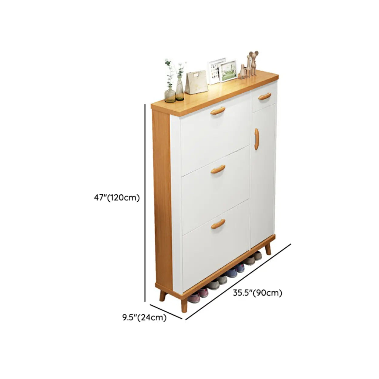 Adjustable White Wood Drop-Front Shoe Storage