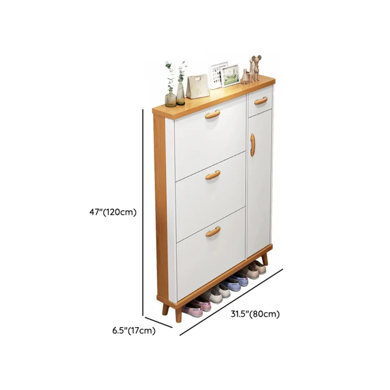 Adjustable White Wood Drop-Front Shoe Storage
