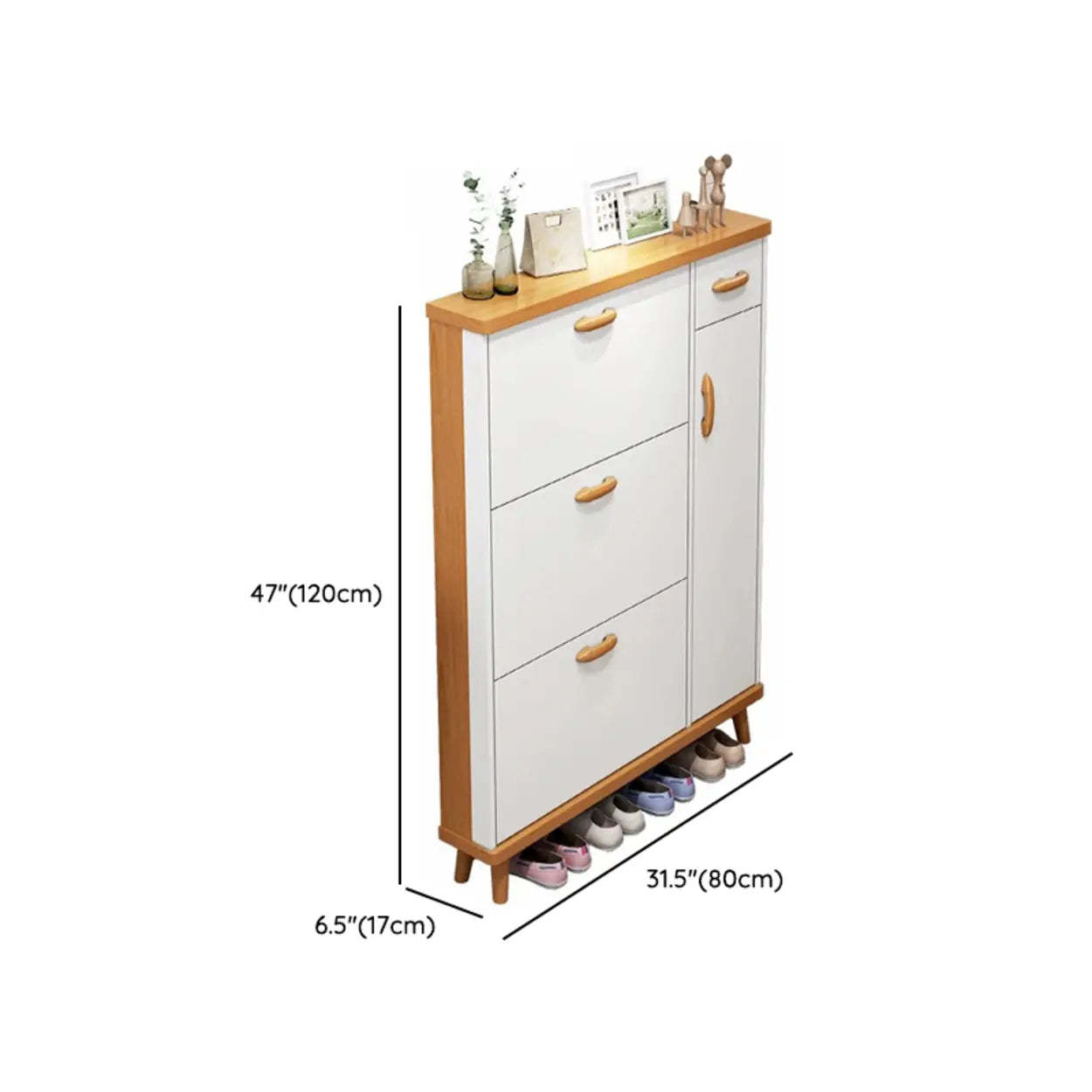 Adjustable White Wood Drop-Front Shoe Storage