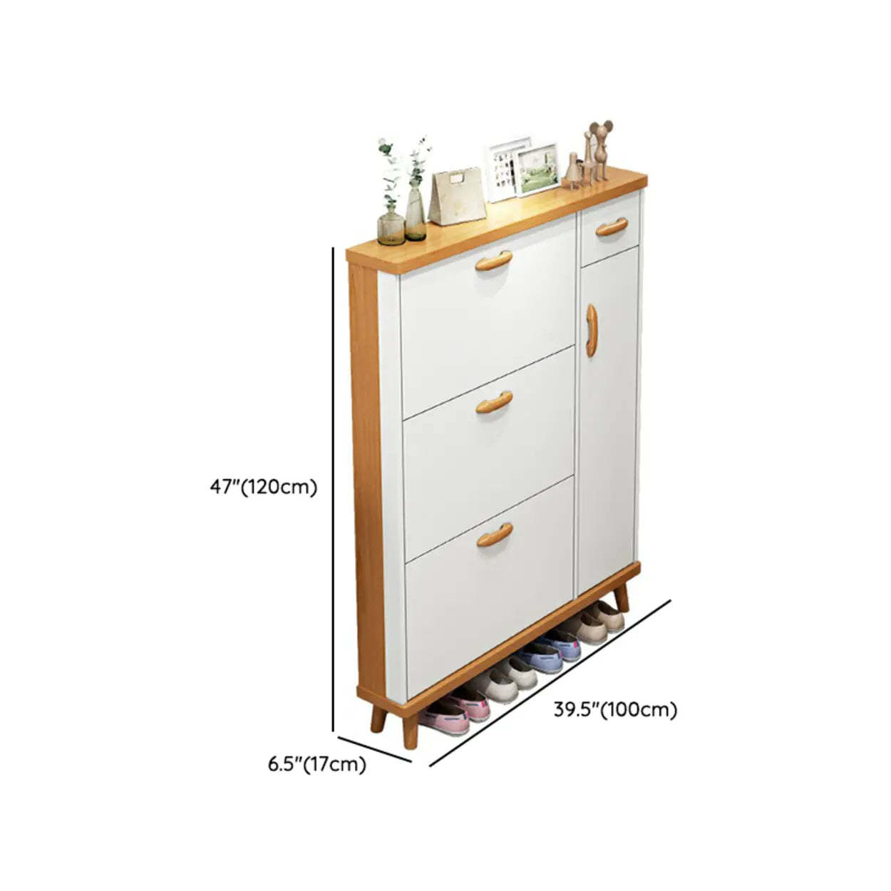 Adjustable White Wood Drop-Front Shoe Storage