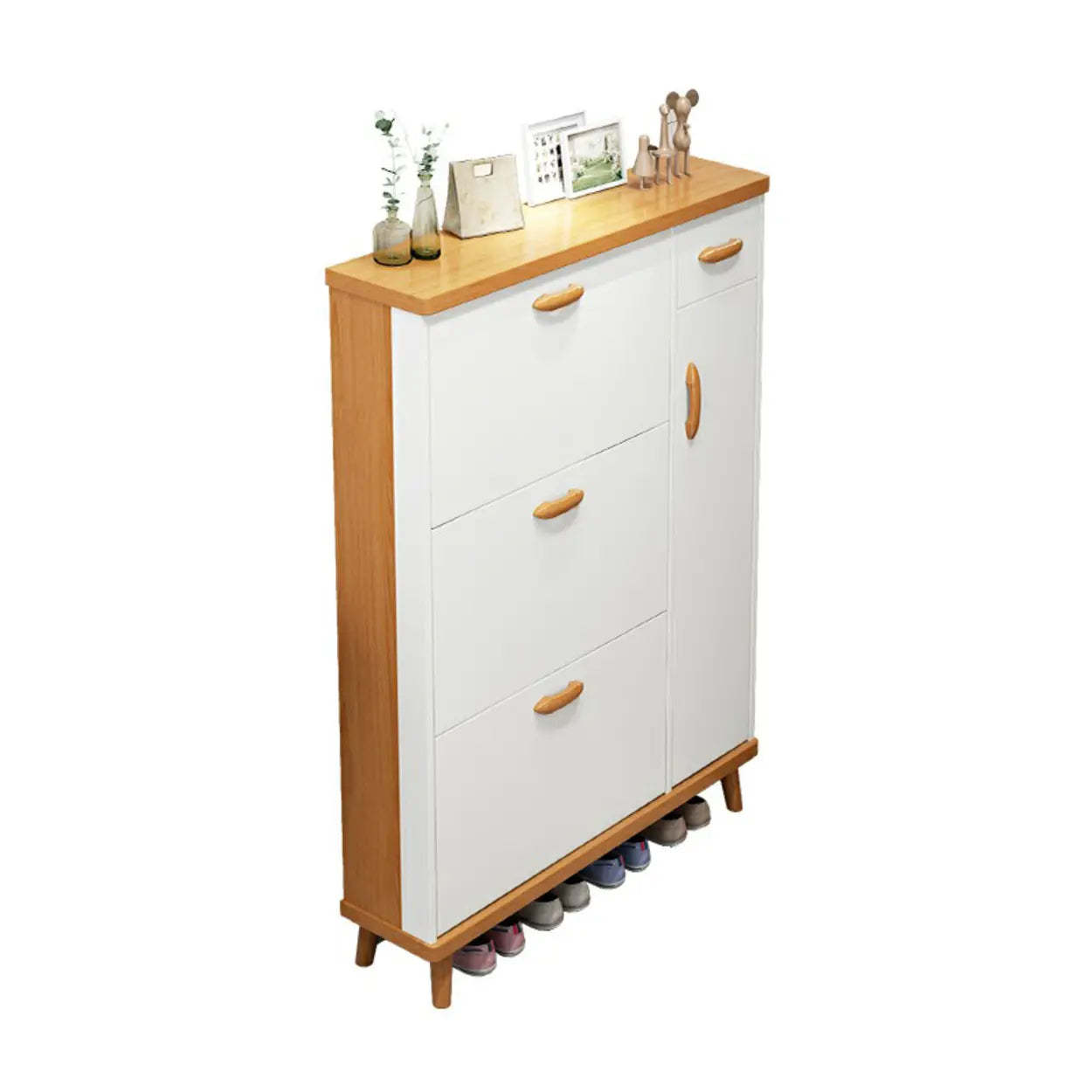Nordic shoe drop-front wood shoe storage — 31.5" L x 9.4" W x 47.2" H