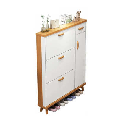 Adjustable White Wood Drop-Front Shoe Storage