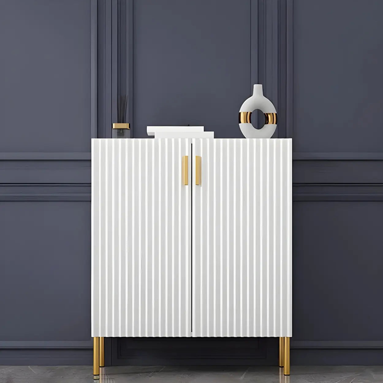 Closed-Back Wood Shoe Cabinet — Blue
