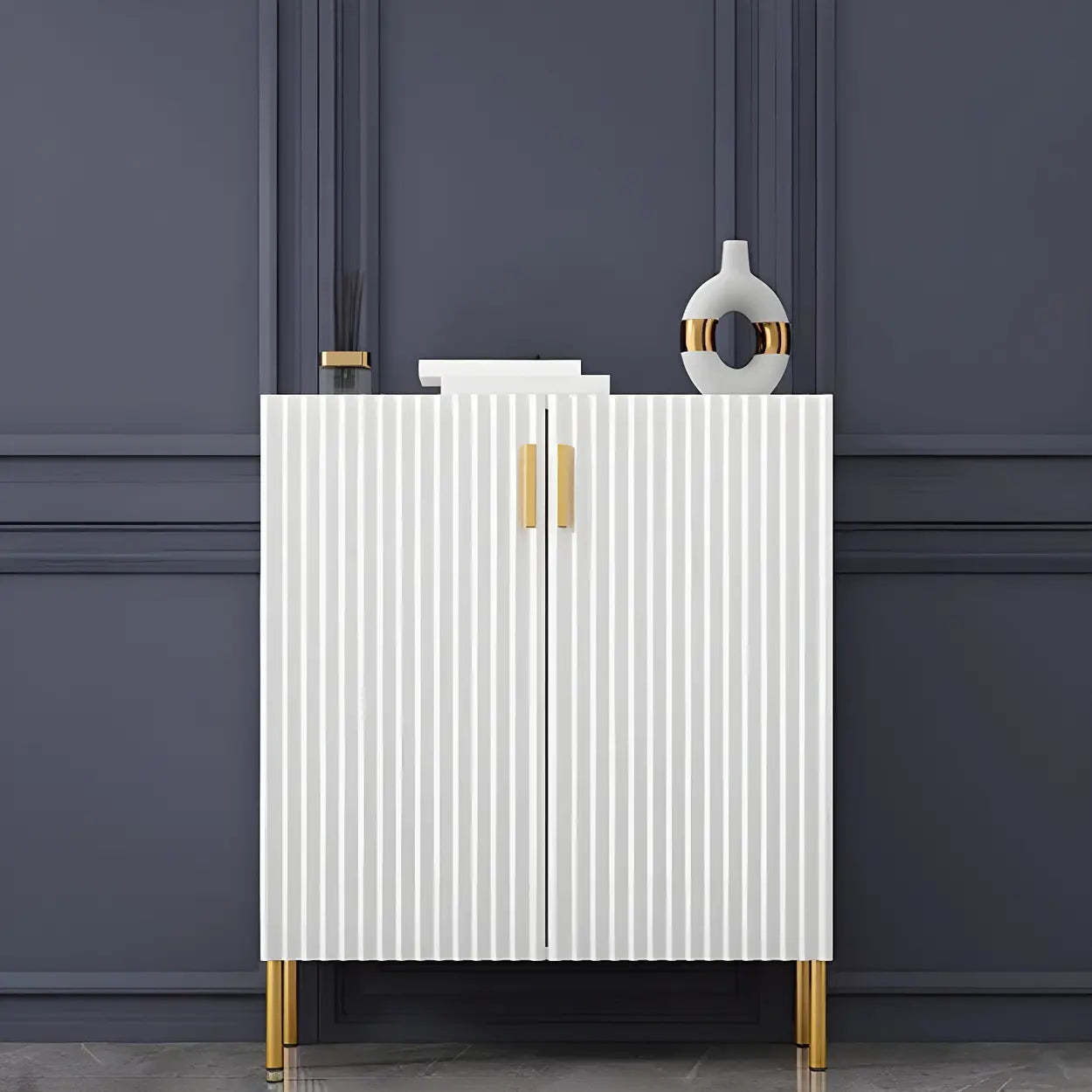 Closed-Back Wood Shoe Cabinet — Blue