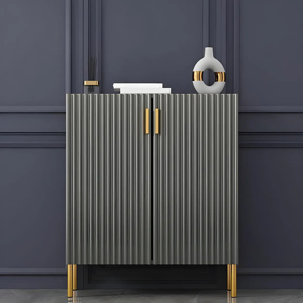 Closed-Back Wood Shoe Cabinet — Grey