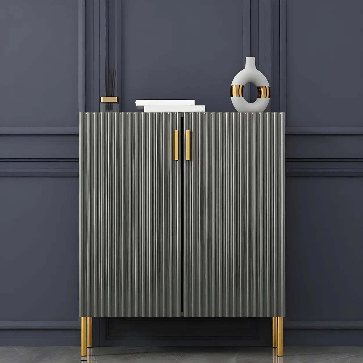 Closed-Back Wood Shoe Cabinet — Grey