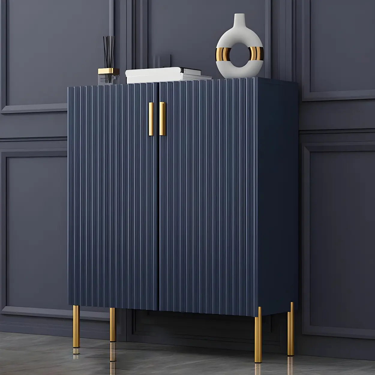 Closed-Back Wood Shoe Cabinet — Green