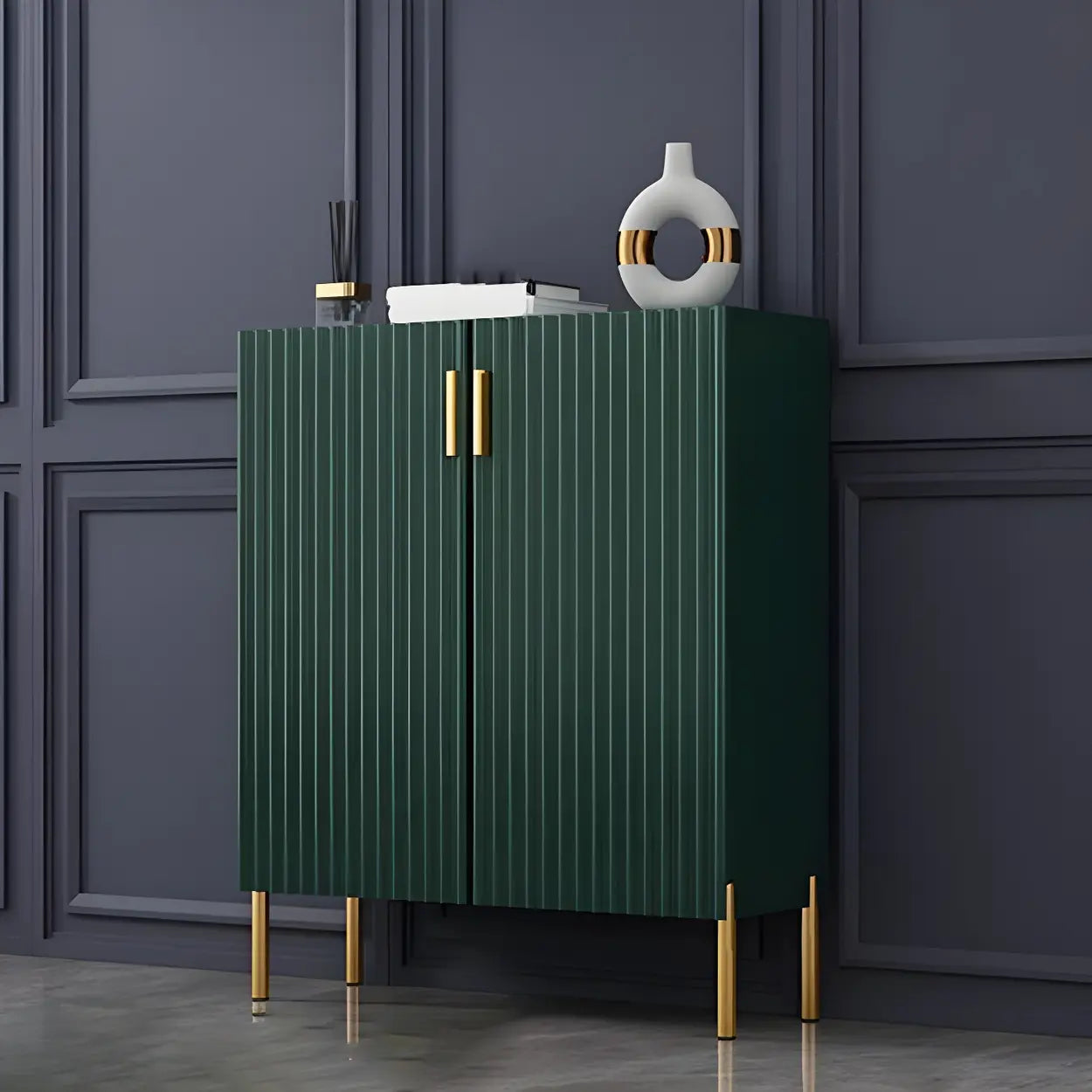 Closed-Back Wood Shoe Cabinet — Light Green