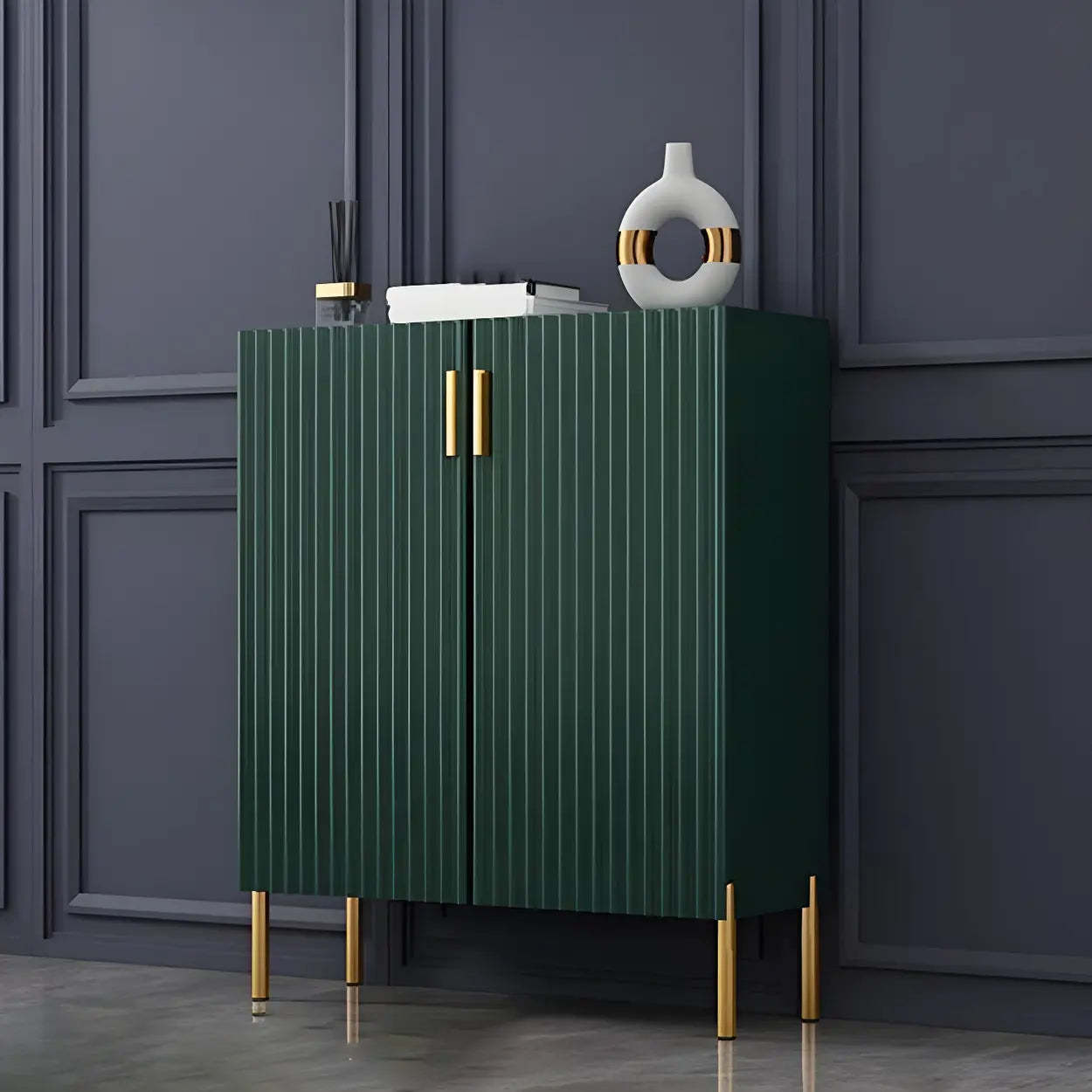 Closed-Back Wood Shoe Cabinet — Light Green