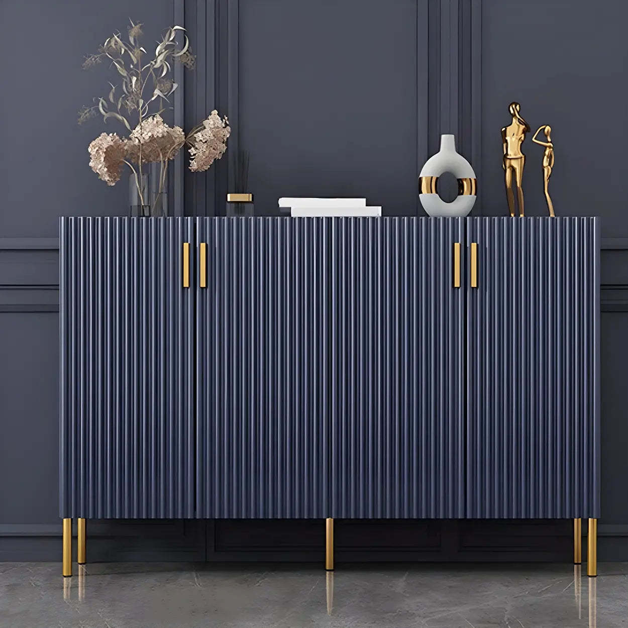 Closed-Back Wood Shoe Cabinet — Blue