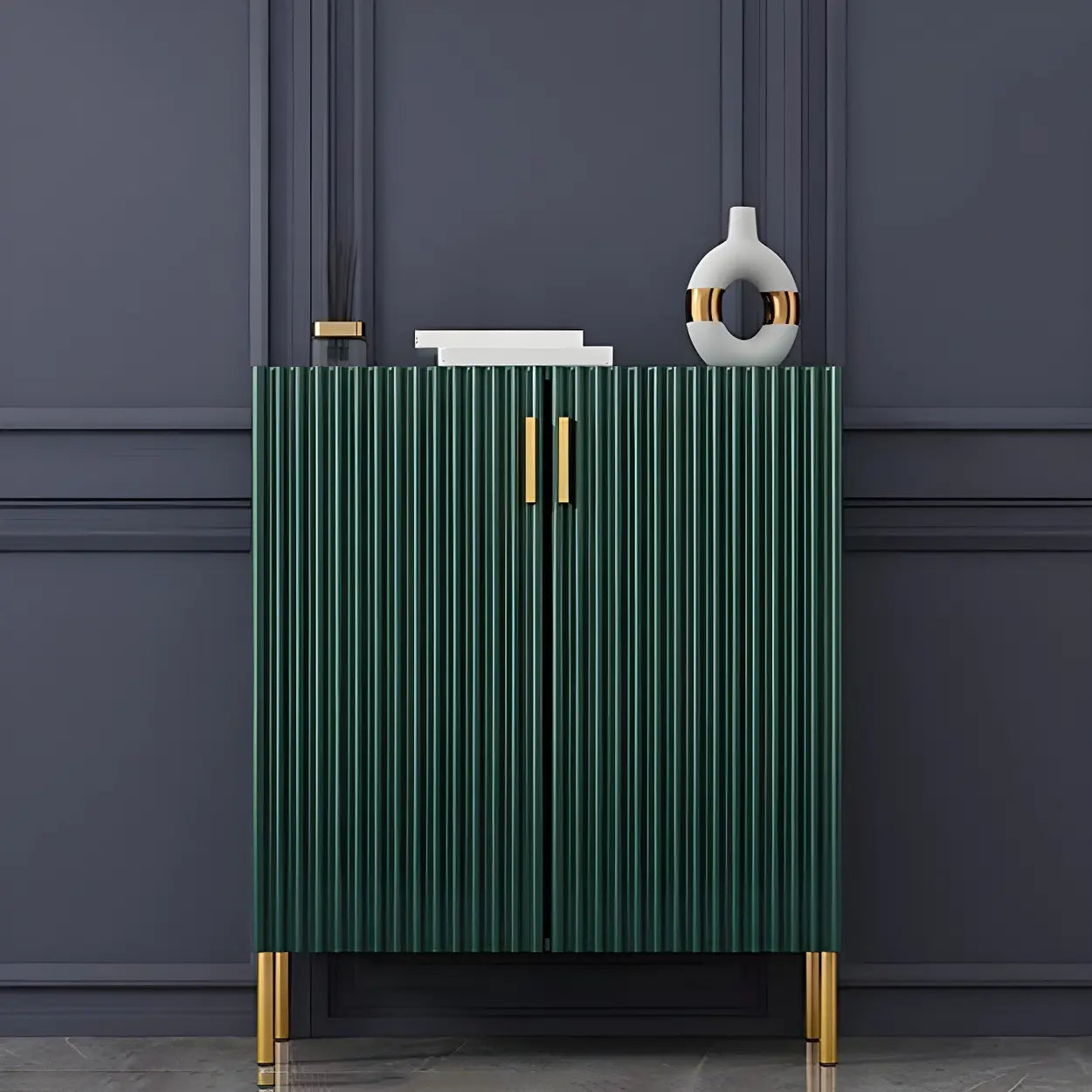 Closed-Back Wood Shoe Cabinet — Green