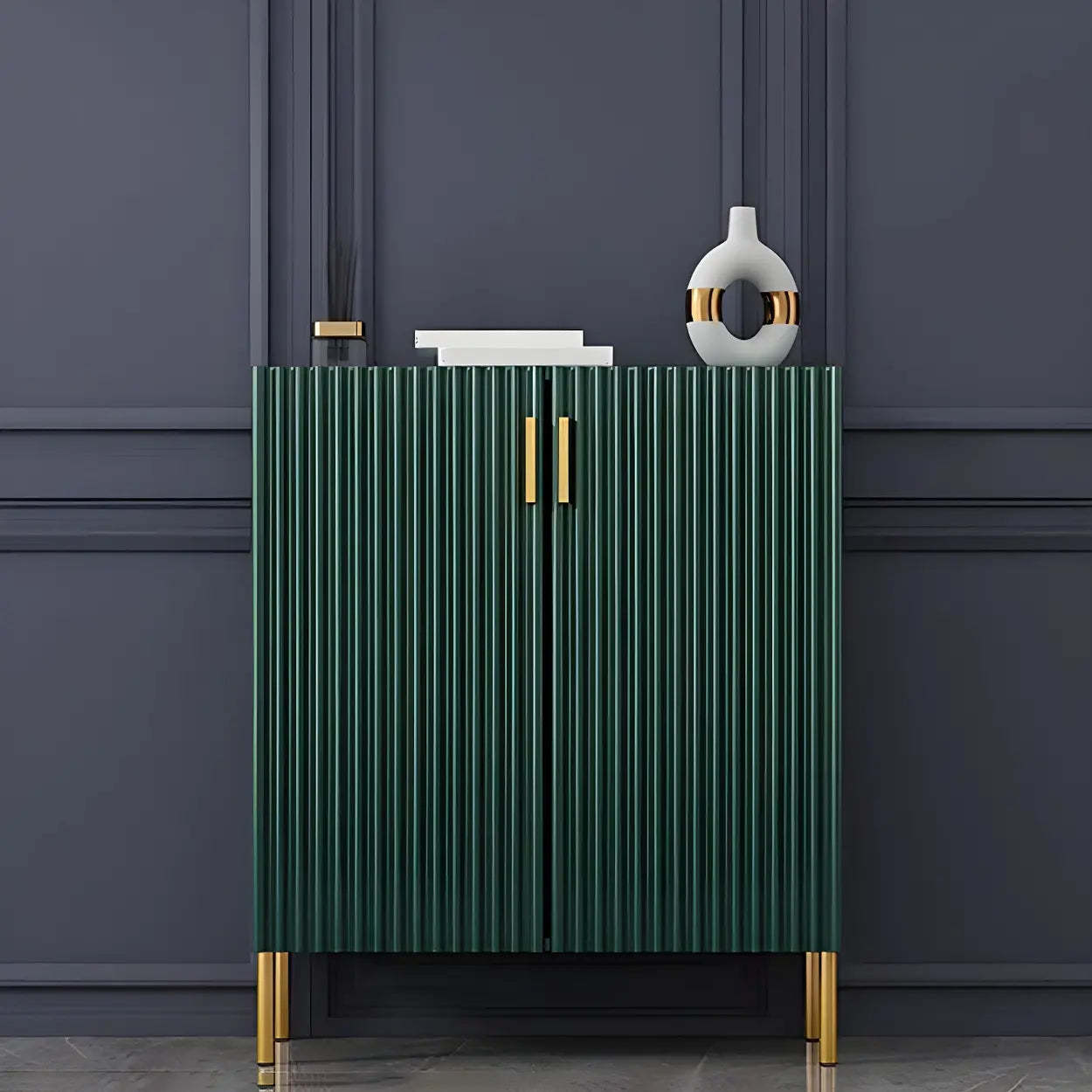 Closed-Back Wood Shoe Cabinet — Green
