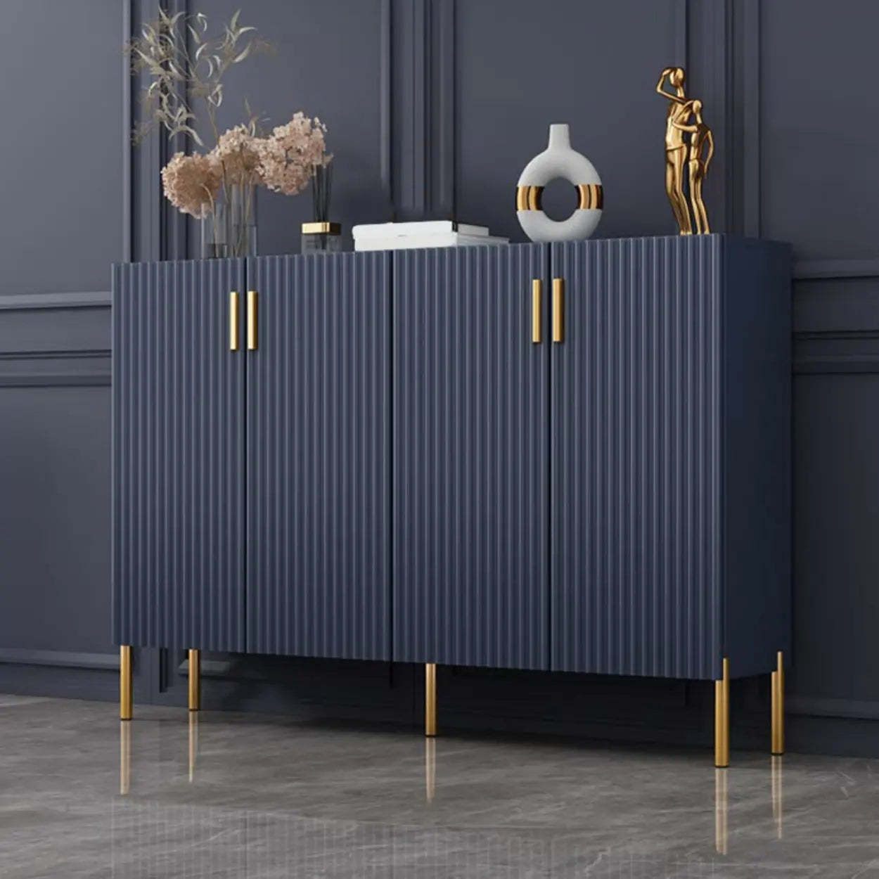 Closed-Back Wood Shoe Cabinet — Grey