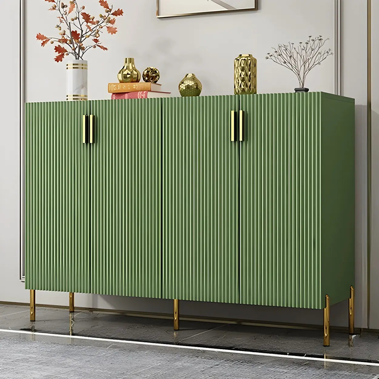Closed-Back Wood Shoe Cabinet — Light Green