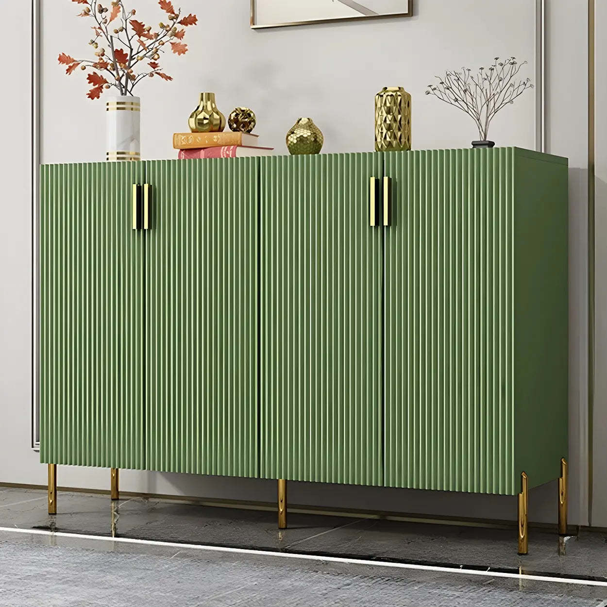 Closed-Back Wood Shoe Cabinet — Light Green