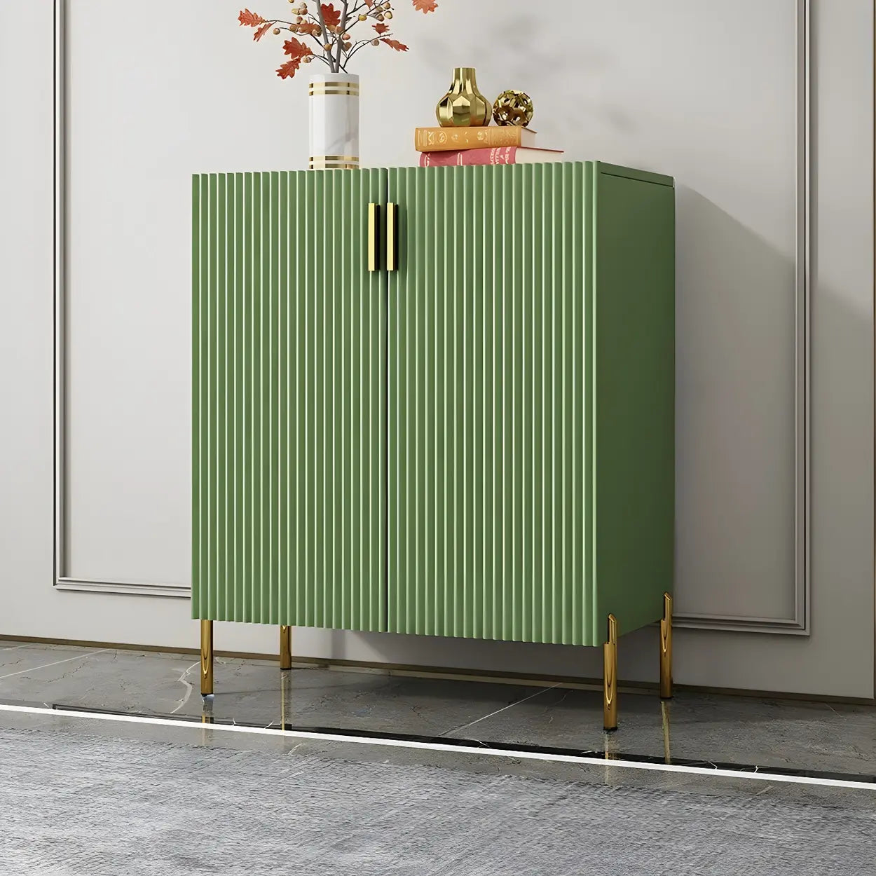 Closed-Back Wood Shoe Cabinet — Blue