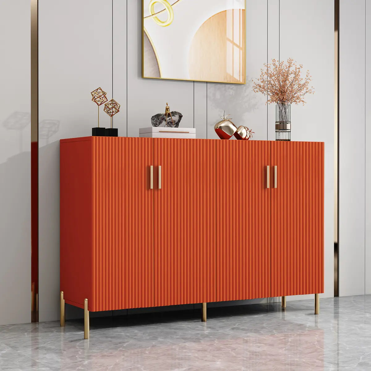 Adjustable Wood Orange Cabinet Large Buffet