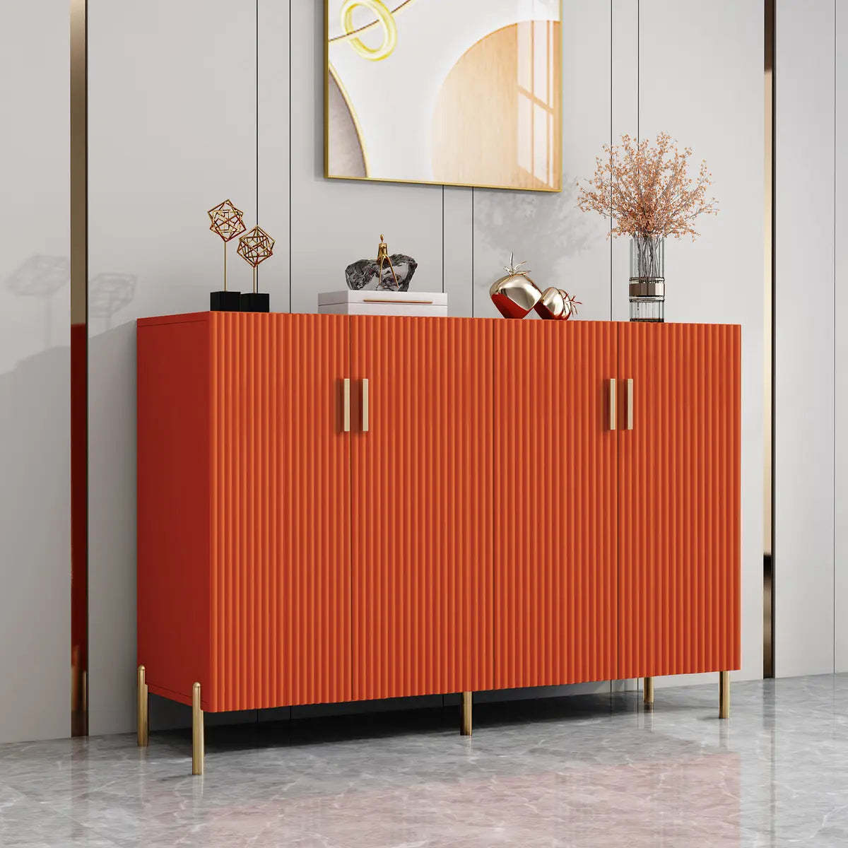Adjustable Wood Orange Cabinet Large Buffet