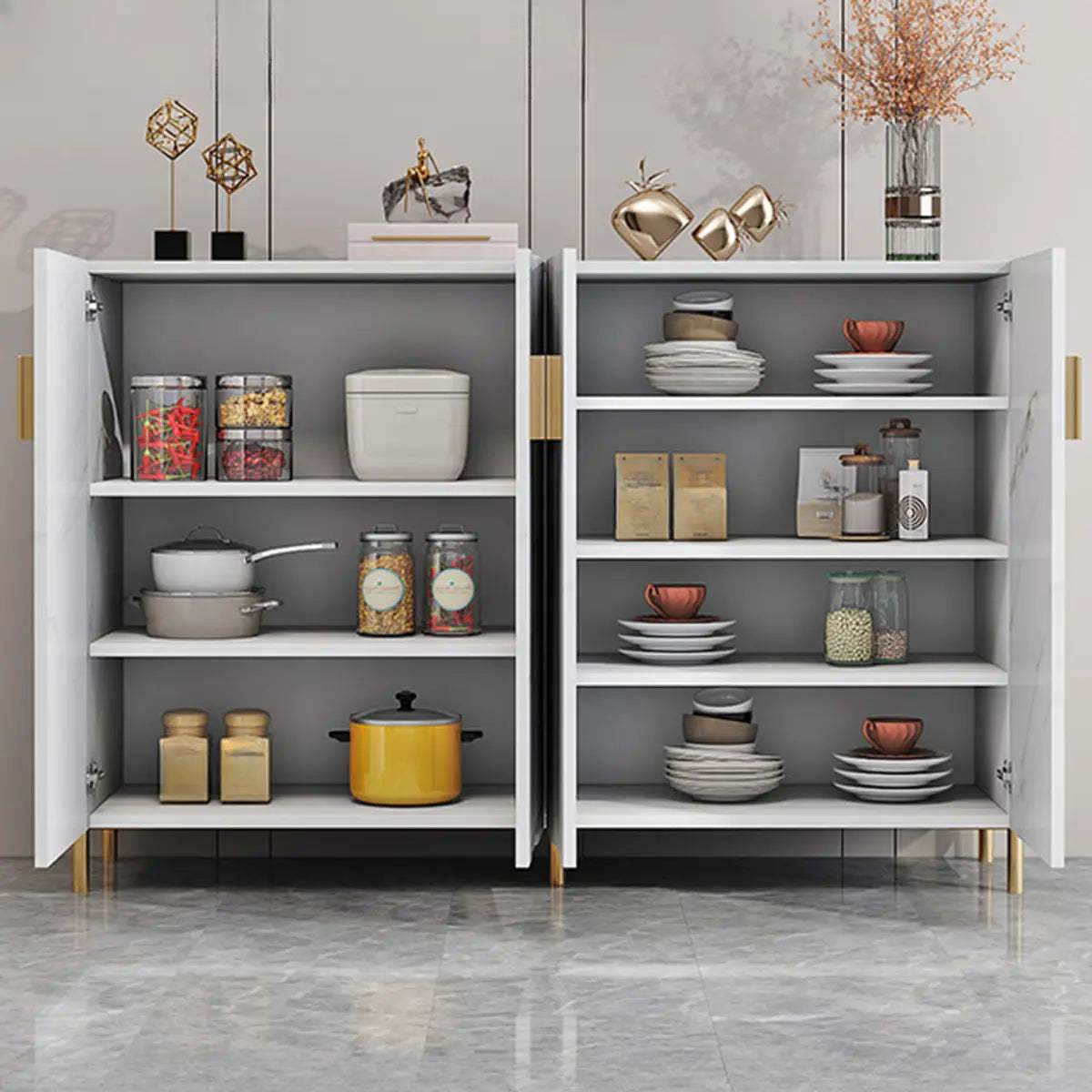 Adjustable Wood Orange Cabinet Large Buffet