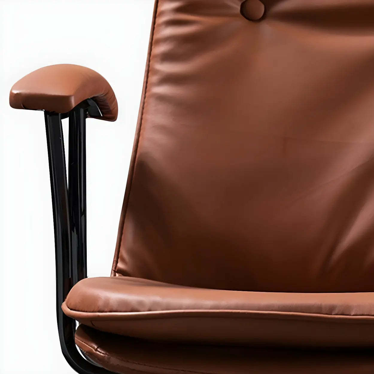 Adjustable Steel-Frame Leather Office Chair with Arms — Light Coffee / Black / Full Grain Cow Leather