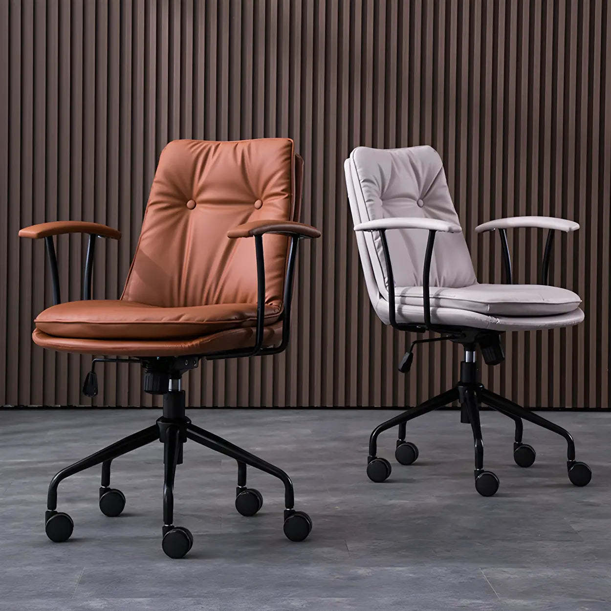Adjustable Steel-Frame Leather Office Chair with Arms — Black / Black / Full Grain Cow Leather