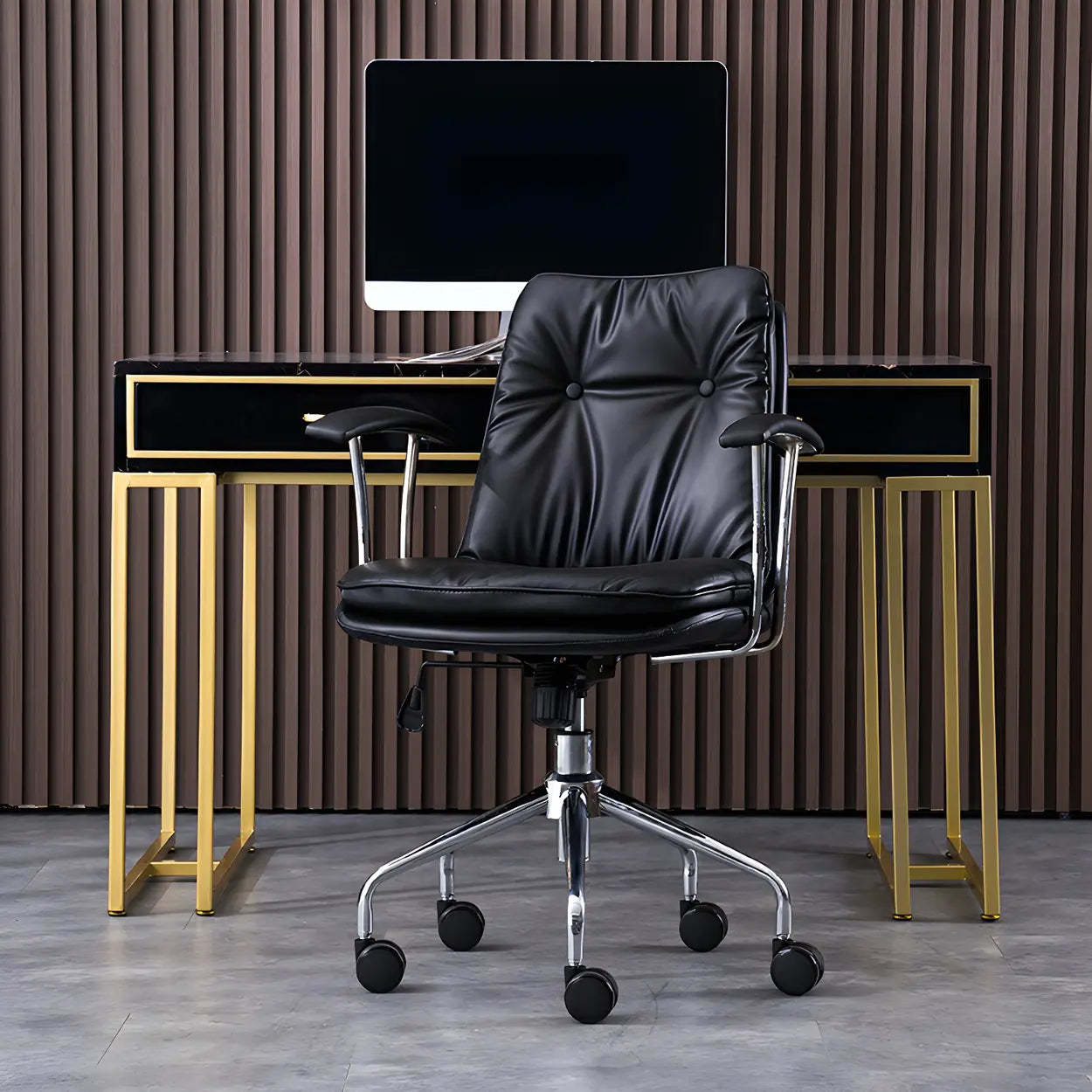 Adjustable Steel-Frame Leather Office Chair with Arms