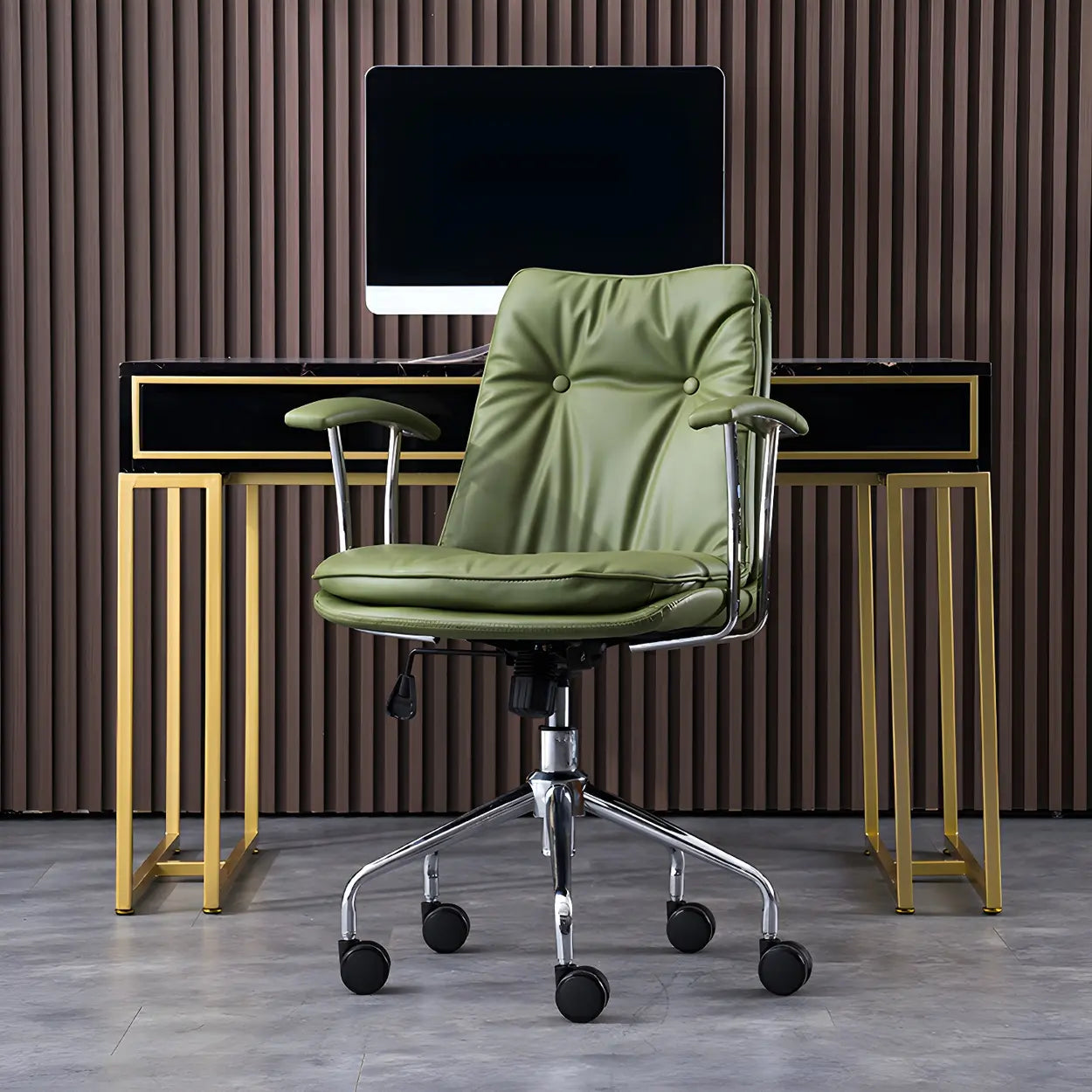 Adjustable Steel-Frame Leather Office Chair with Arms