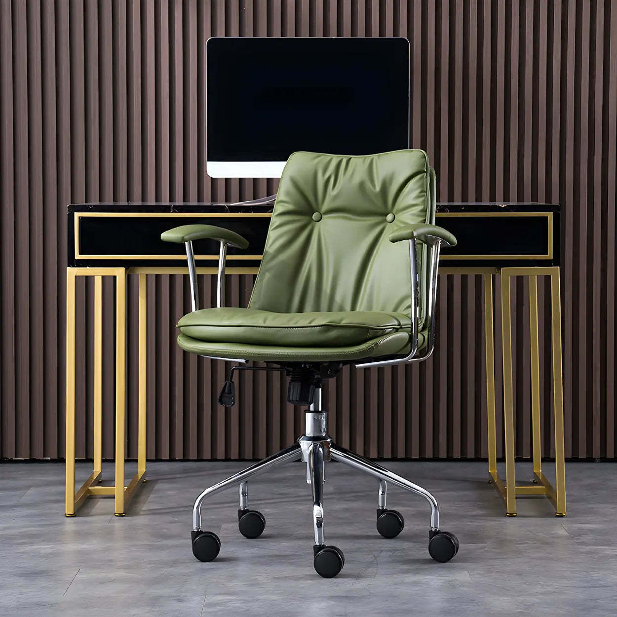 Adjustable Steel-Frame Leather Office Chair with Arms