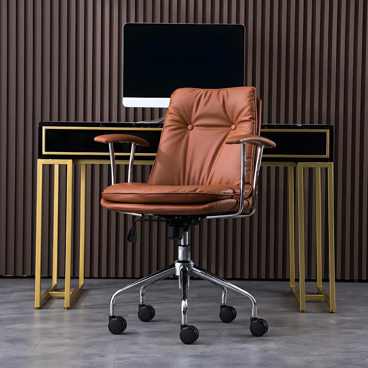 Adjustable Steel-Frame Leather Office Chair with Arms