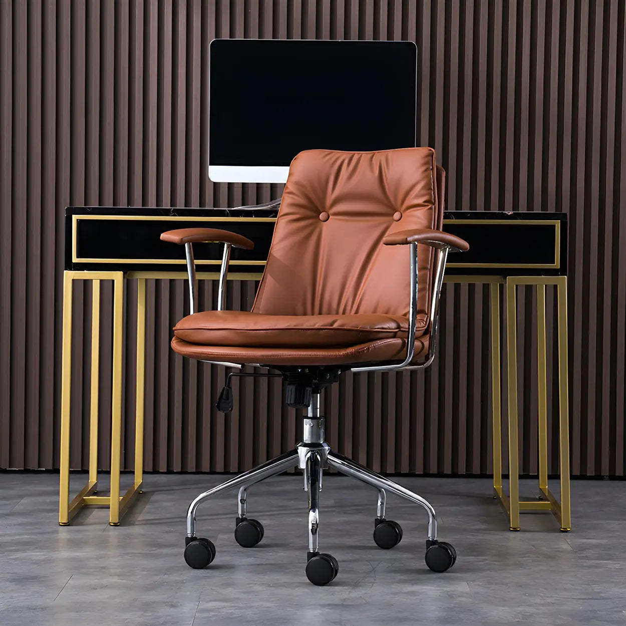 Adjustable Steel-Frame Leather Office Chair with Arms