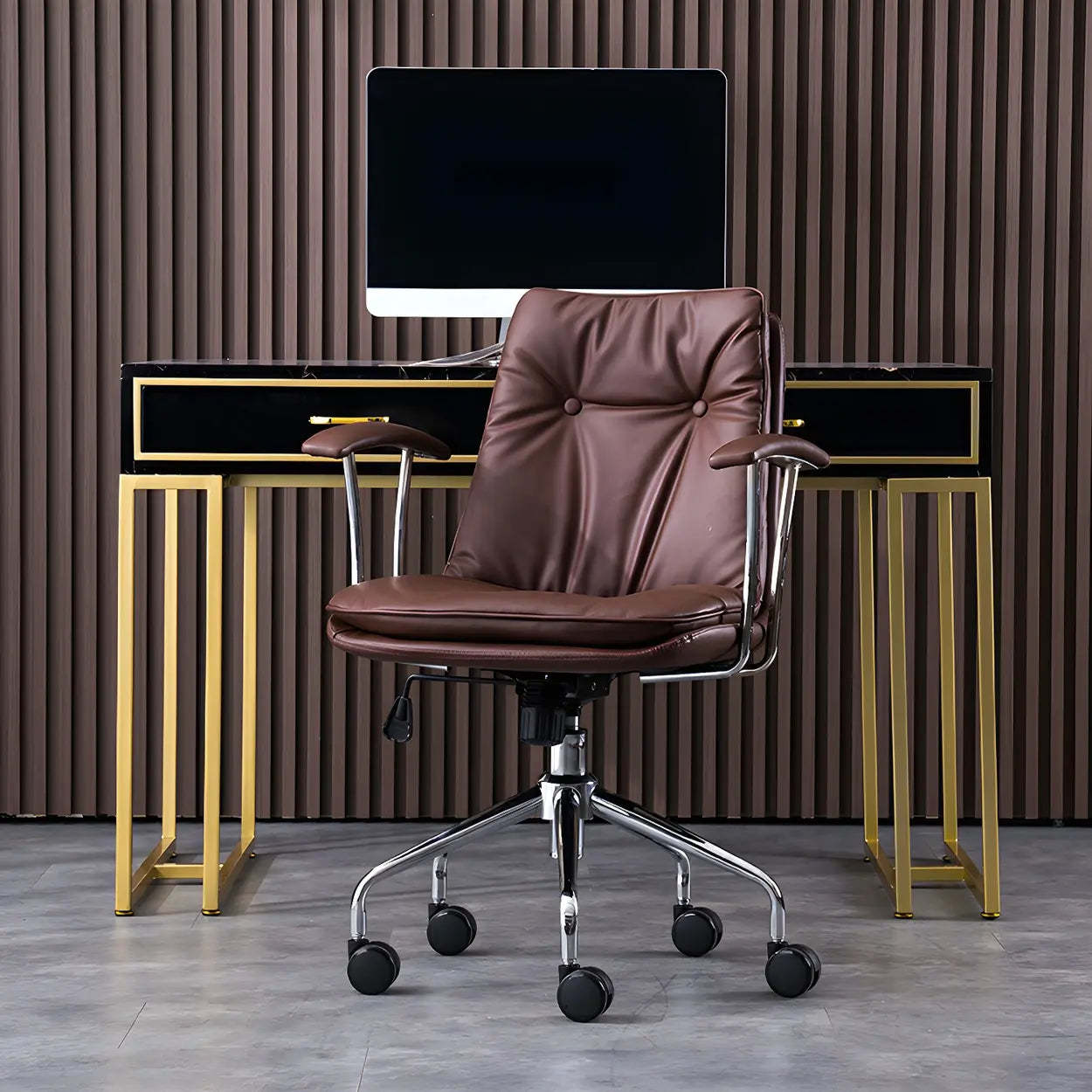 Adjustable Steel-Frame Leather Office Chair with Arms