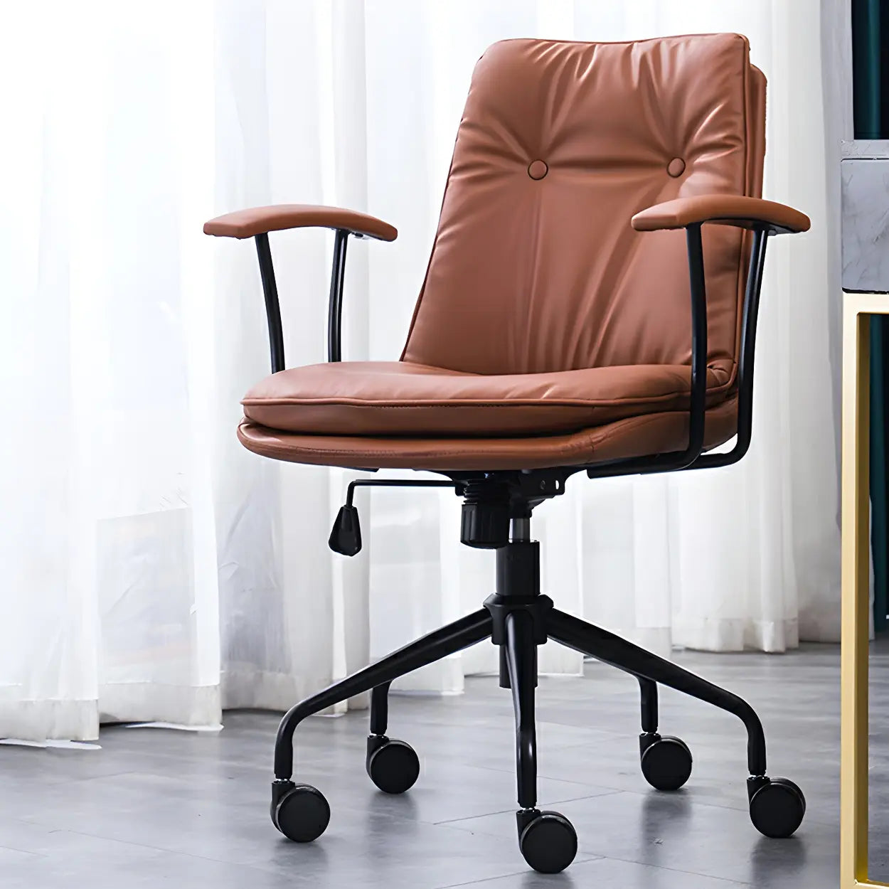 Adjustable Steel-Frame Leather Office Chair with Arms — Black / Silver / Microfiber Leather