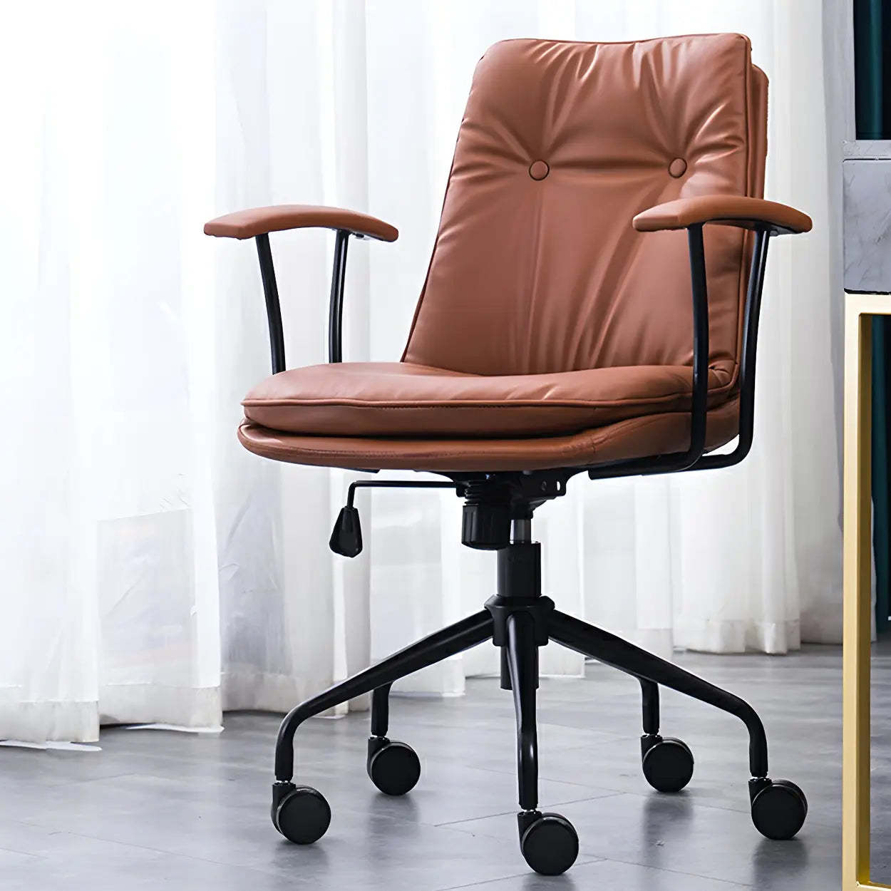 Adjustable Steel-Frame Leather Office Chair with Arms — Black / Silver / Microfiber Leather