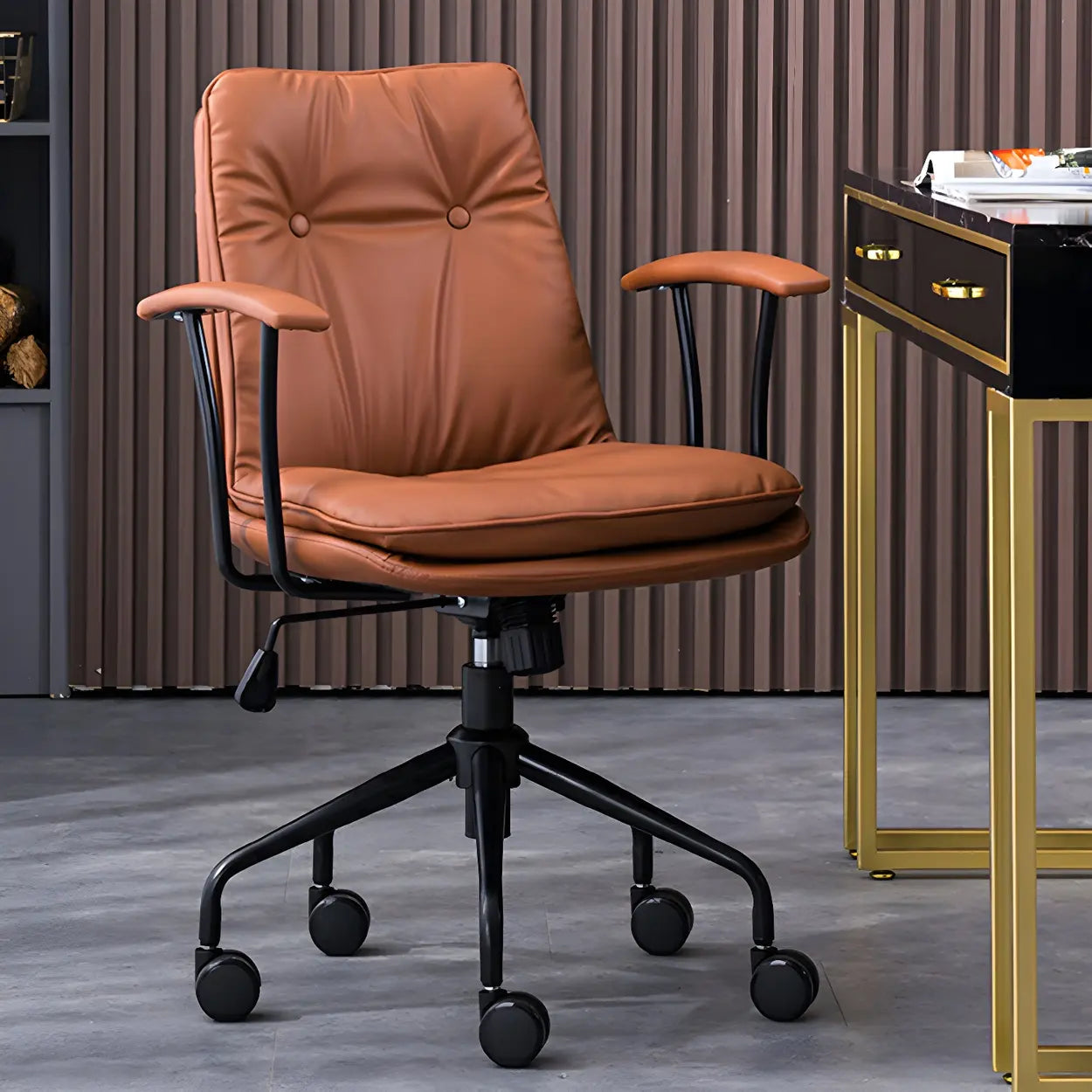 Adjustable Steel-Frame Leather Office Chair with Arms — Blue / Black / Microfiber Leather