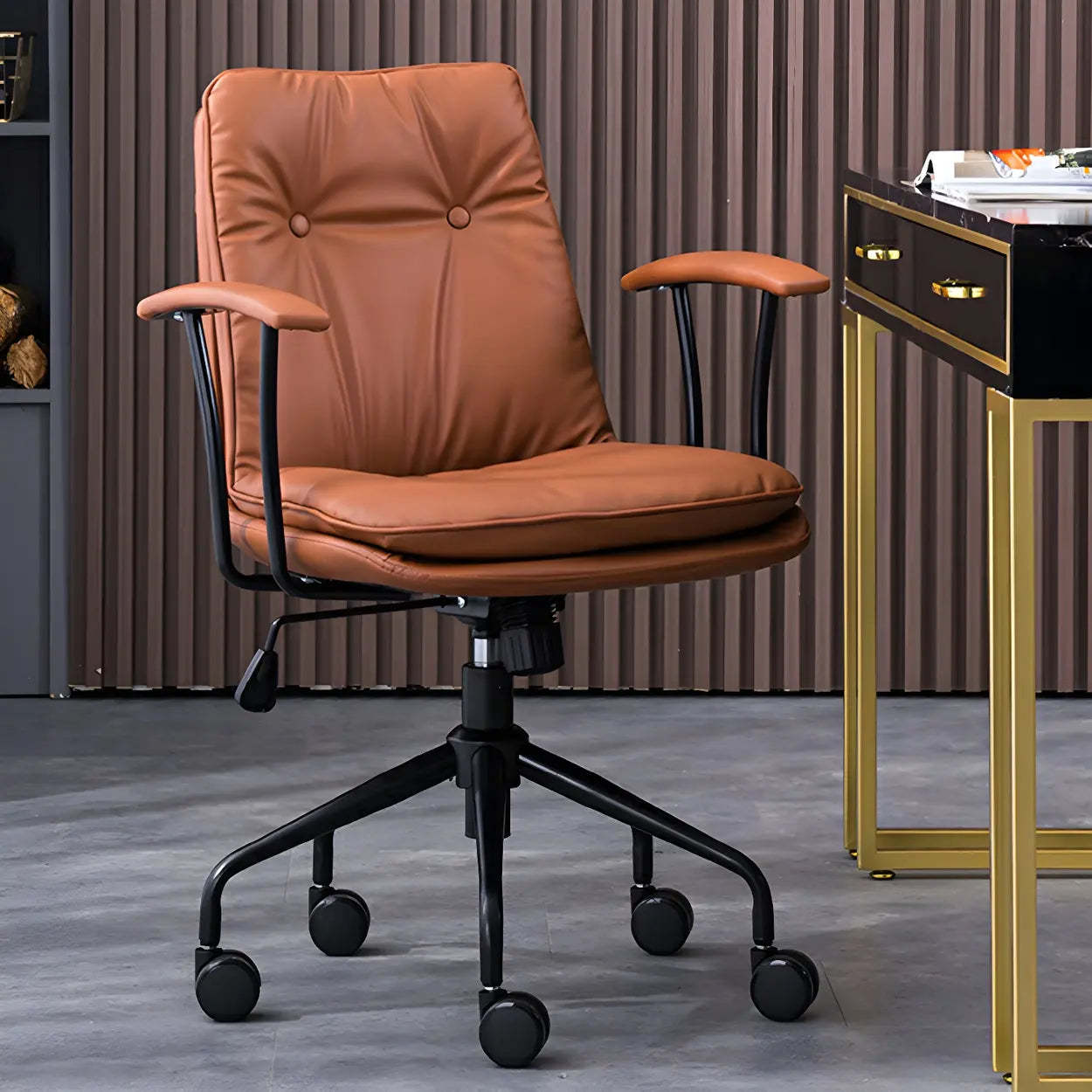 Adjustable Steel-Frame Leather Office Chair with Arms — Blue / Black / Microfiber Leather