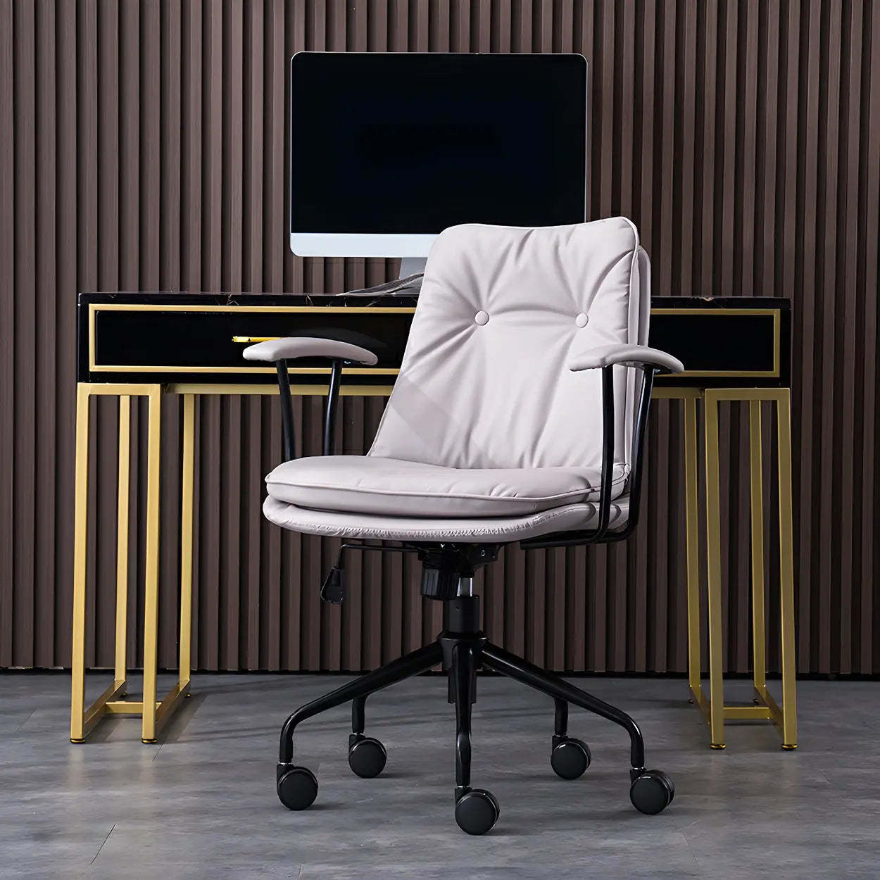 Adjustable Steel-Frame Leather Office Chair with Arms — Dark Coffee / Black / Full Grain Cow Leather