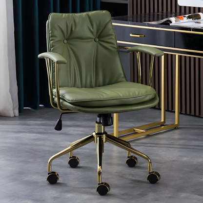 Adjustable Steel-Frame Leather Office Chair with Arms — Dark Coffee / Black / Microfiber Leather