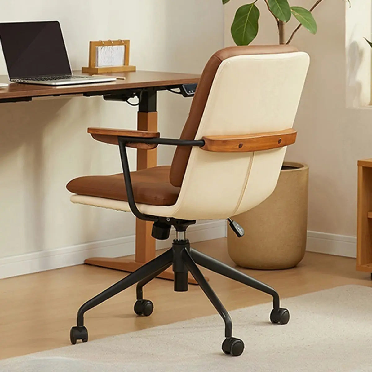 Brown Leather Adjustable Swivel Office Chair