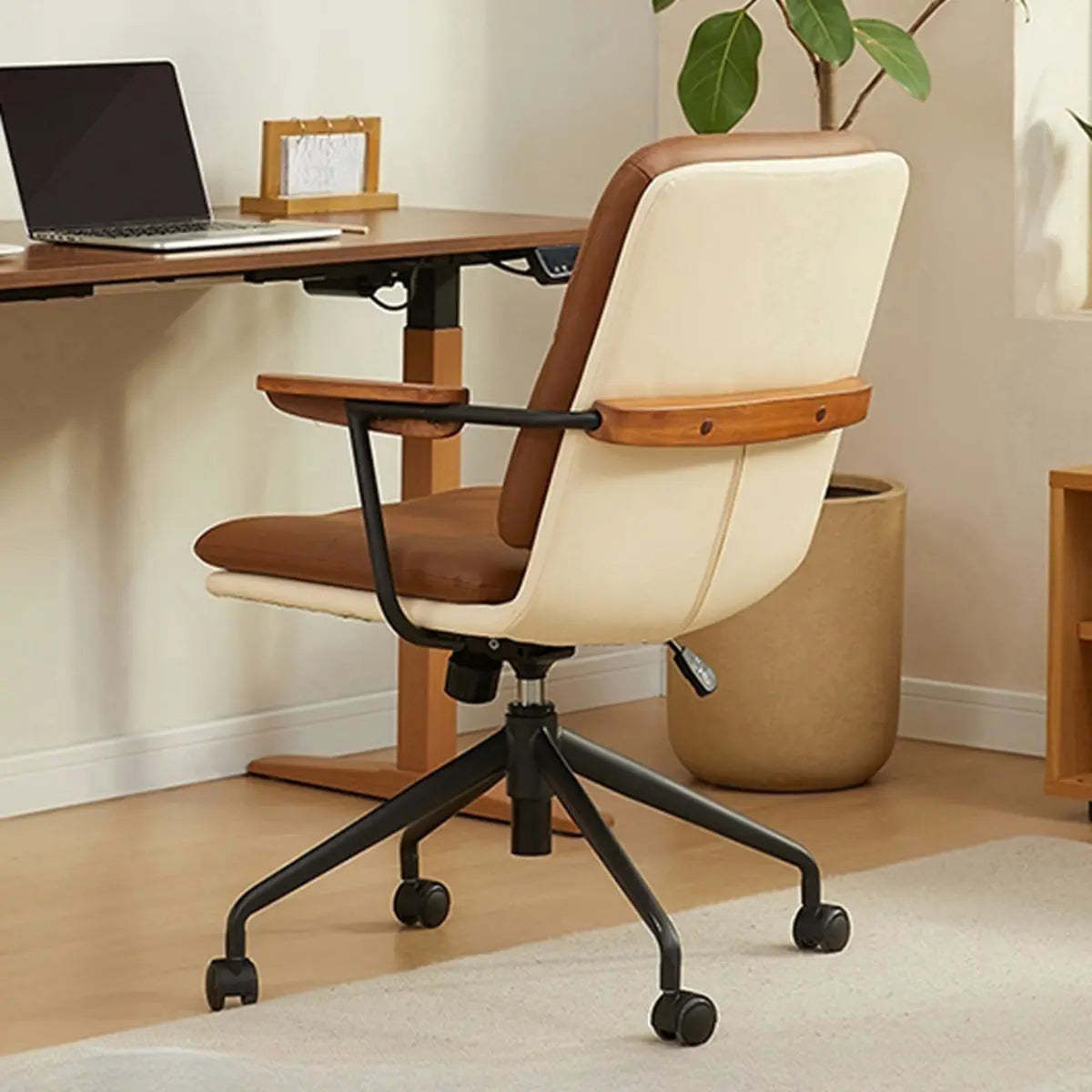 Brown Leather Adjustable Swivel Office Chair — Cow Leather