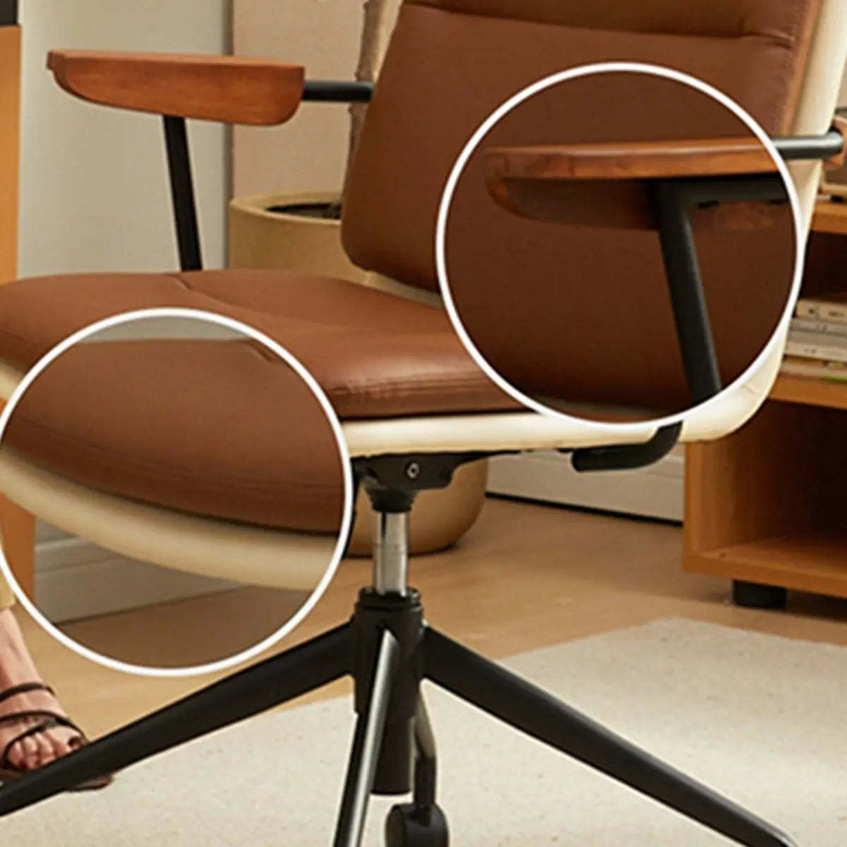 Brown Leather Adjustable Swivel Office Chair
