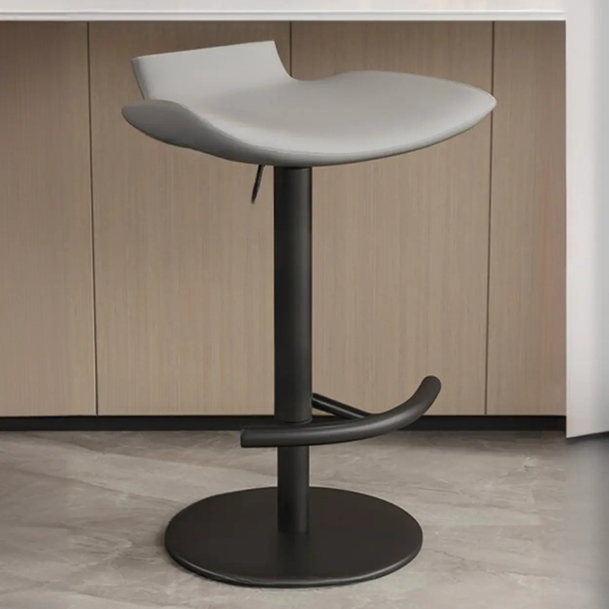 Adjustable Swivel Bucket Leather Bar Stool — Silver / Black