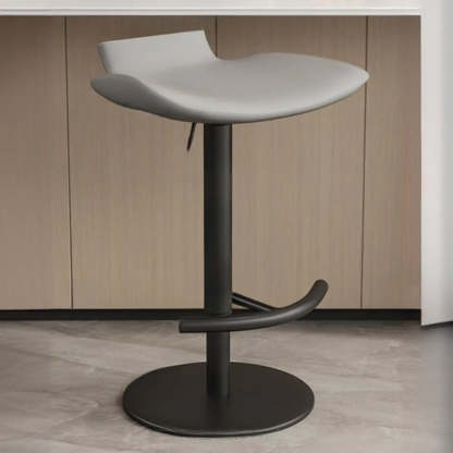 Adjustable Swivel Bucket Leather Bar Stool — Silver / Black