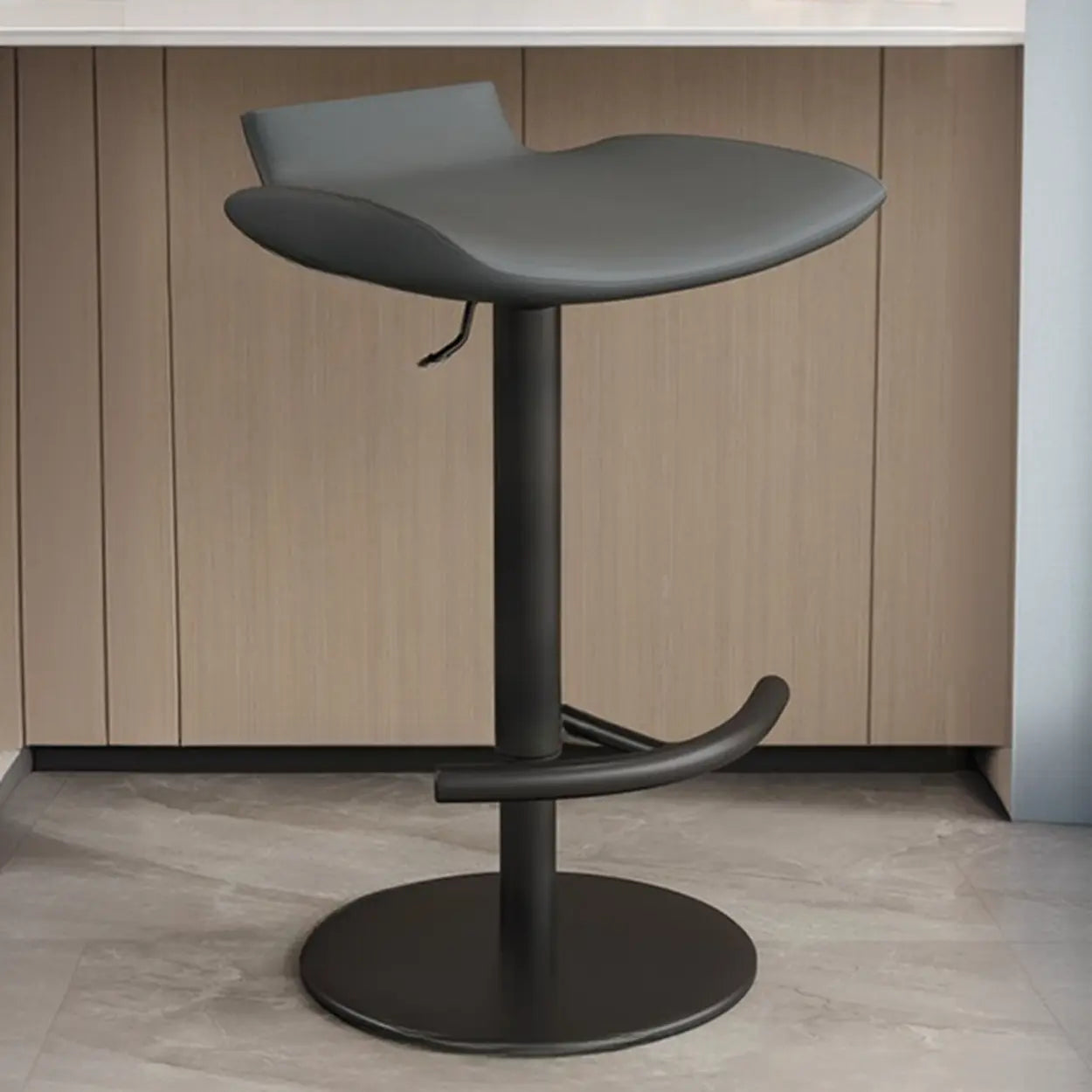 Adjustable Swivel Bucket Leather Bar Stool — Silver / Light Gray