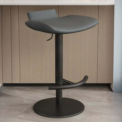 Adjustable Swivel Bucket Leather Bar Stool — Silver / Light Gray