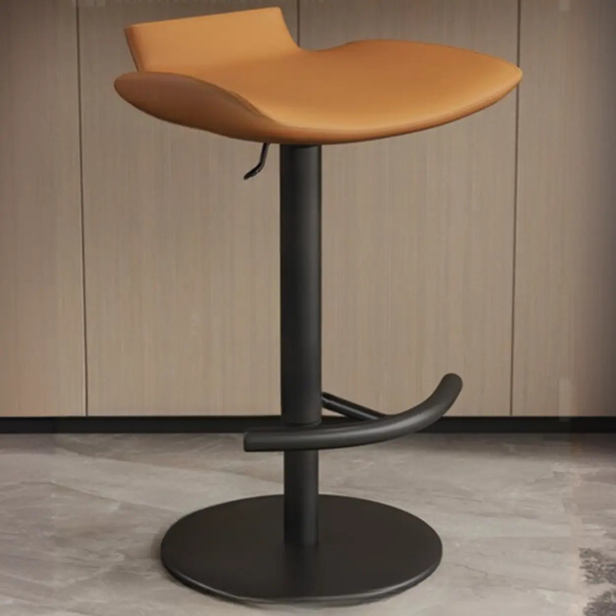 Adjustable Swivel Bucket Leather Bar Stool — Black / Beige