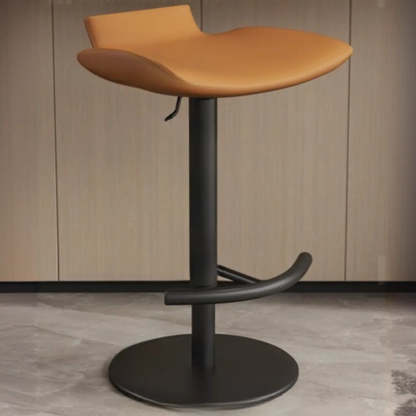 Adjustable Swivel Bucket Leather Bar Stool — Black / Beige