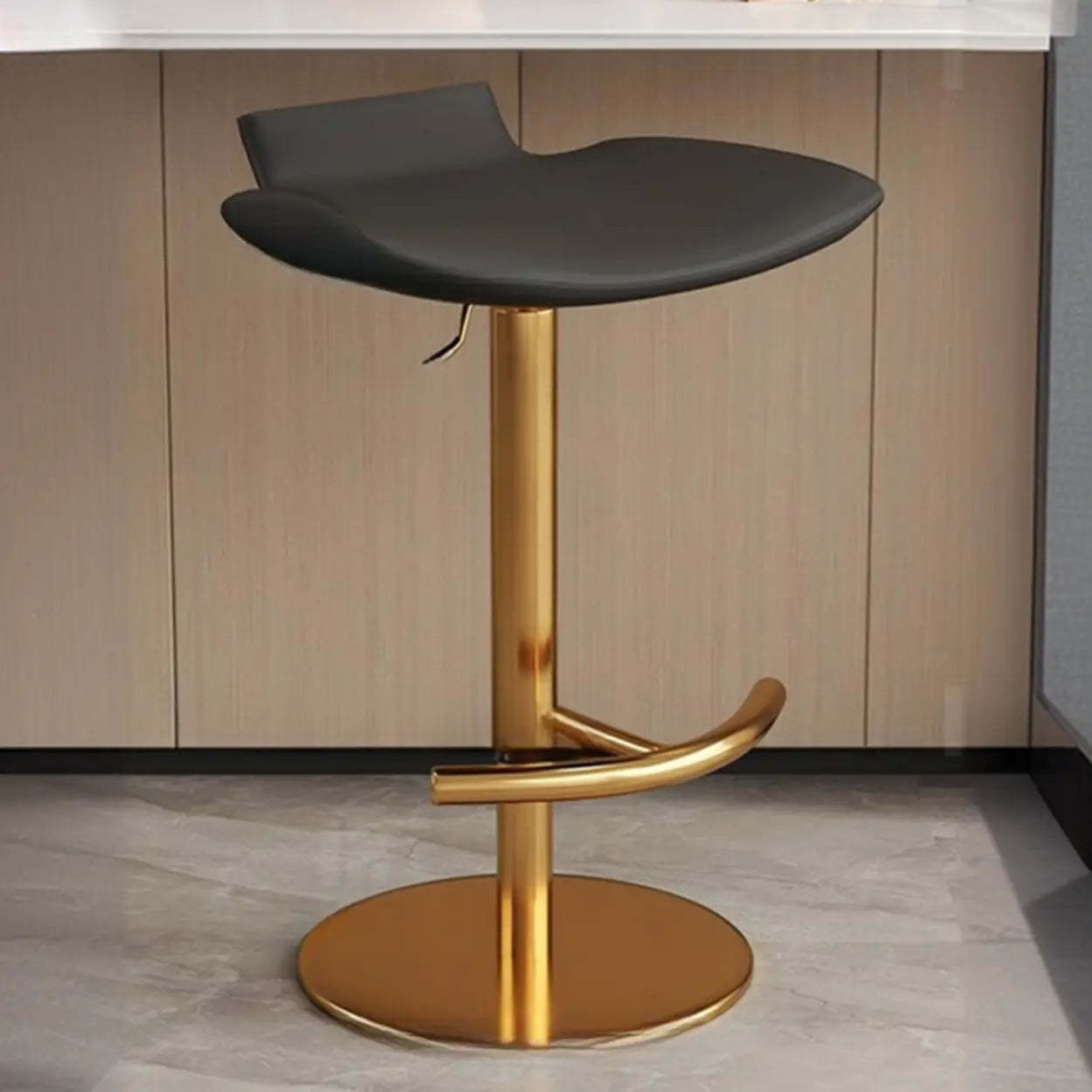 Adjustable Swivel Bucket Leather Bar Stool — Black / Dark Gray