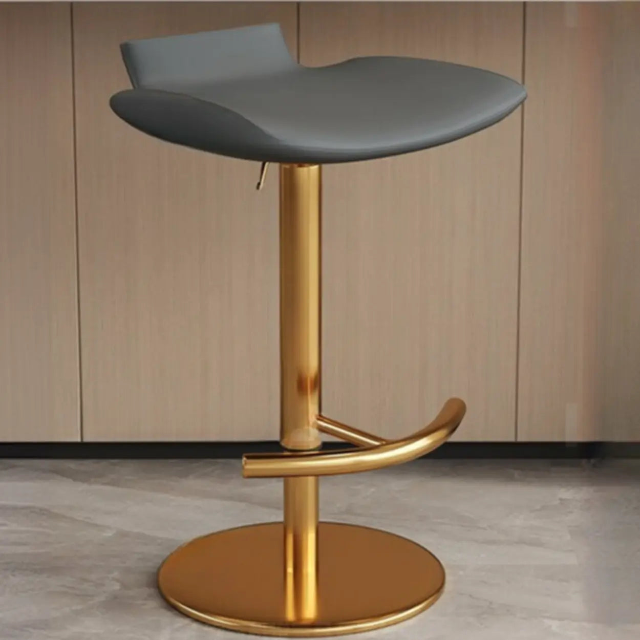 Adjustable Swivel Bucket Leather Bar Stool — Gold / Beige